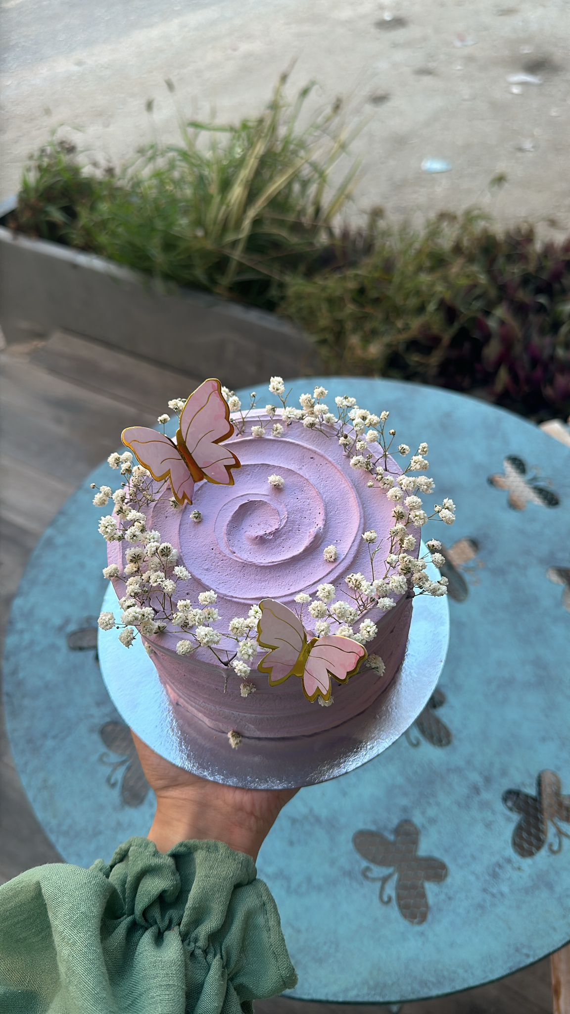 Butterflies with baby flower cake